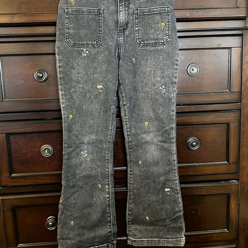 Cat & Jack Black Washed Jeans with Tiny Floral Embroidery